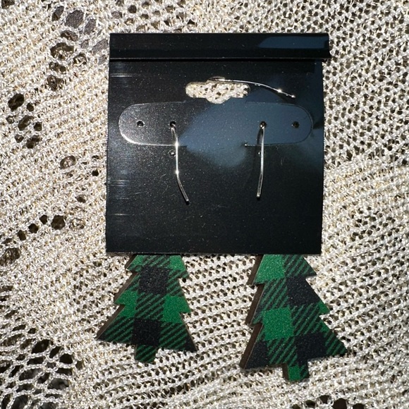 Outdoorsy earrings Wood 🌲 Tree Fir Evergreen Spruce Coniferous Christmas plaid - Picture 8 of 9